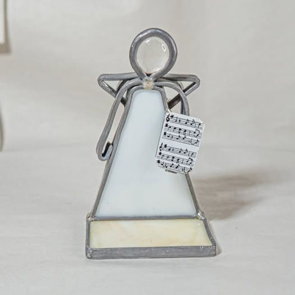 Stained Glass Music Angel Freestanding Figure Small White
